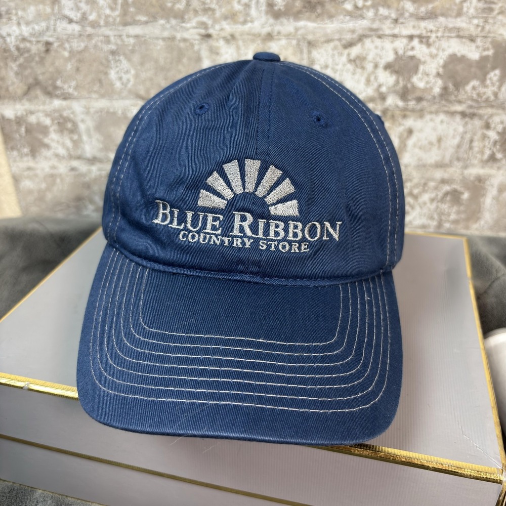 Blue Ribbon Country Store Hat Cap Strap Back Mens Navy Embroidered Advertising